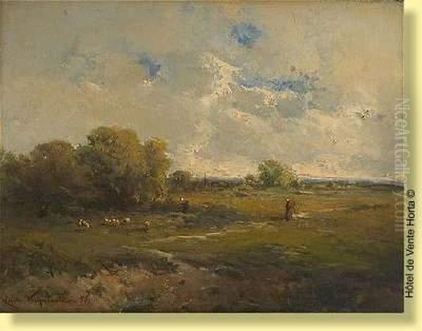 Paysage Avec Moutons Oil Painting by Emile Keymeulen