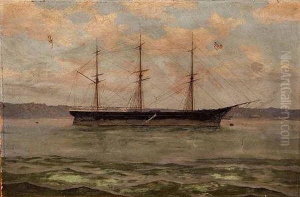 Ship Portrait The Clipper Pekina At Anchor In Port Augusta Oil Painting by France Keys