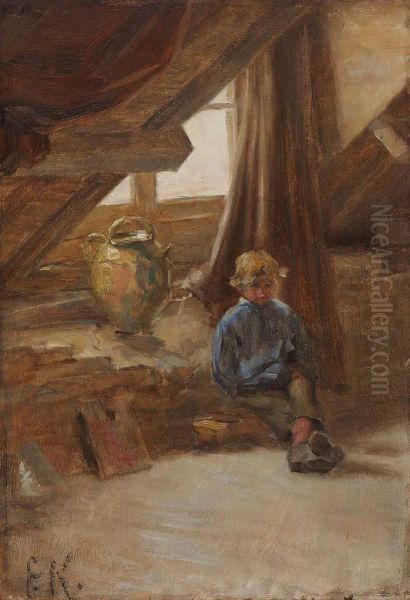 Junge Auf Dem Dachboden Oil Painting by Emil Keyser