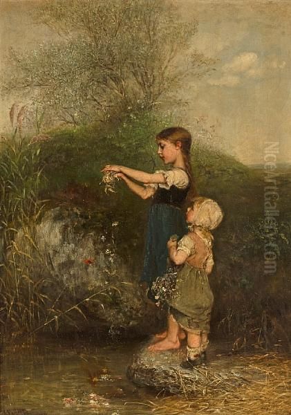 Young Sisters Oil Painting by Emil Keyser