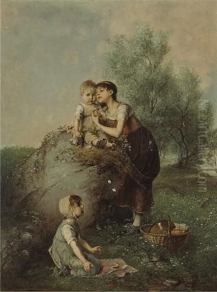 Baby's First Picnic Oil Painting by Emil Keyser