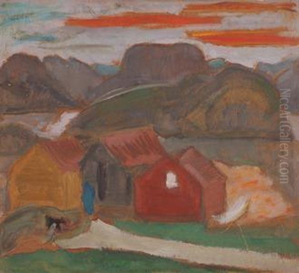 Hus I Fjellandskap Oil Painting by Ragnhild Keyser