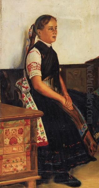 Portrait Of A Young Woman In Traditional Dress Oil Painting by Nikolai Vasilievich Kharitonov