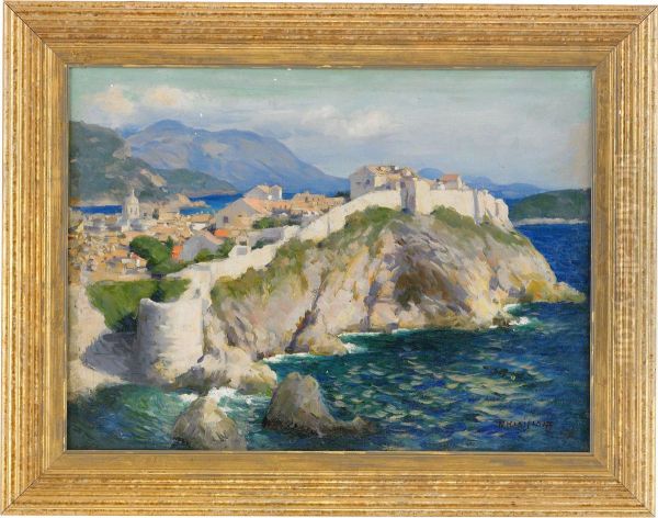 View Of A Fortified Town On The Mediterranean Oil Painting by Nikolai Vasilievich Kharitonov