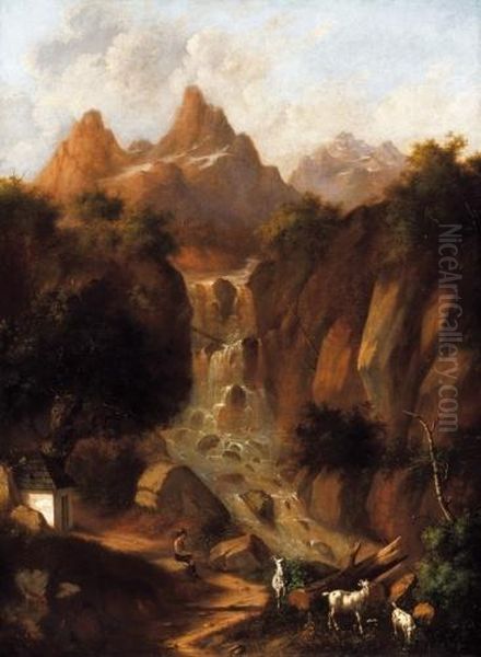 Romantic Landscape With A Shepherd Oil Painting by Jozsef Khoor