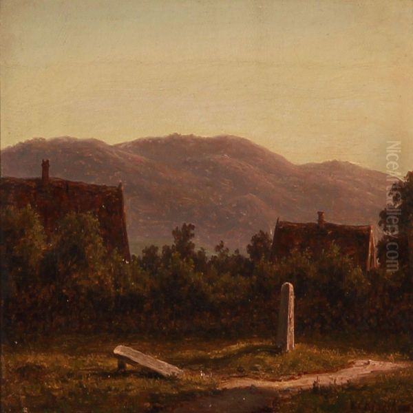 Small Houses In A Hilly Landscape Oil Painting by F. C. Kiaerschou