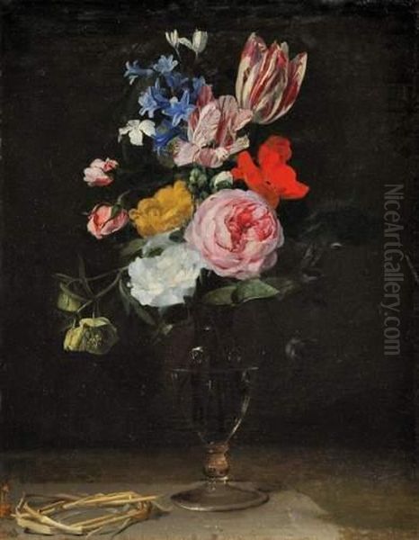 Vase De Tulipes, Roses Et Autres Fleurs. Oil Painting by Cornelis Kick