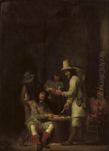 A Guardroom Interior With Soldiers Playing Cards Oil Painting by Simon Kick