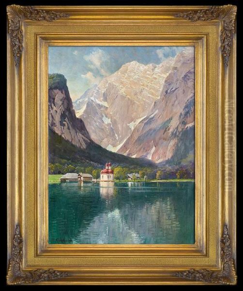 Alpine Lake Oil Painting by Herman Kiekebusch