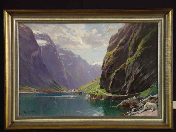 Norwegischer Fjord Oil Painting by Herman Kiekebusch