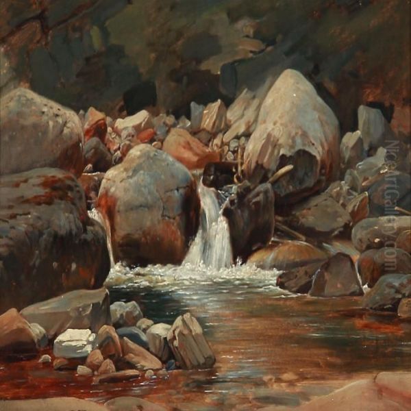 A Stream Oil Painting by Anton Edvard Kieldrup