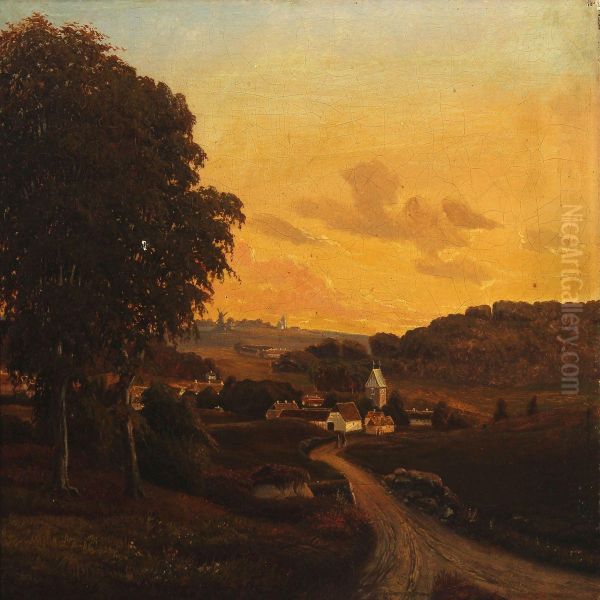 Danish Landscape Oil Painting by Anton Edvard Kieldrup