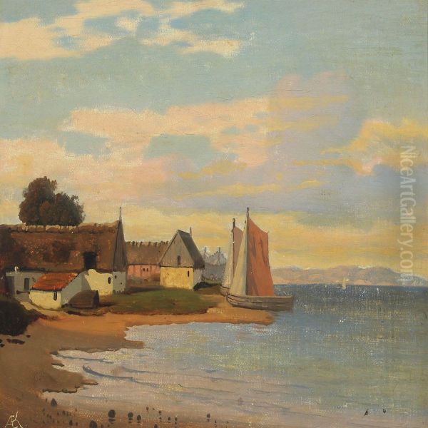 Coastel Scenery From Snekkersten Oil Painting by Anton Edvard Kieldrup