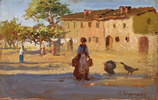 Paesaggio Con Figura Oil Painting by Giorgio Kienerk