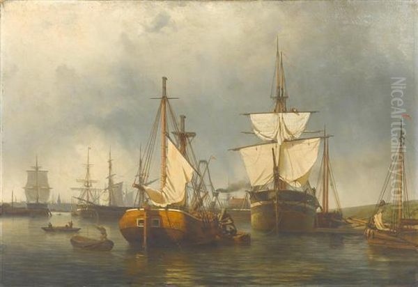 Habour Scene In Rotterdam Oil Painting by George Laurens Kiers