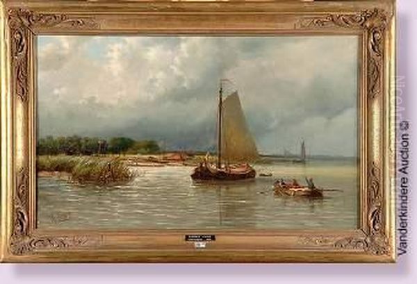 Pecheurs Sur Un Chenal En Hollande Oil Painting by George Laurens Kiers