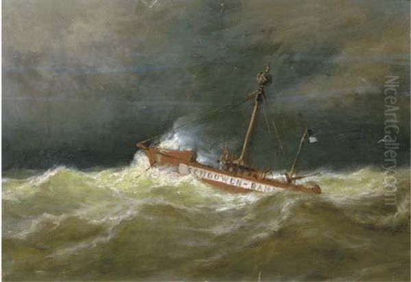 The Schouwen Bank Light Vessel At Sea Oil Painting by George Laurens Kiers