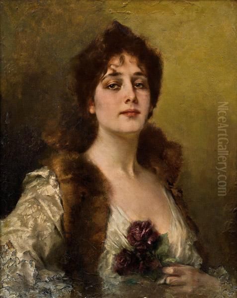 Dame Mit Rosen Oil Painting by Conrad Kiesel