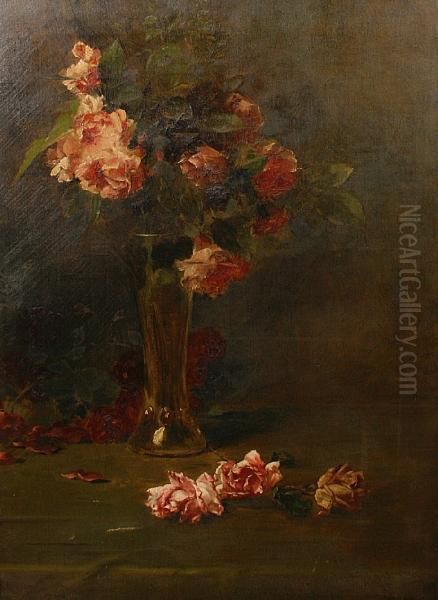 Still Life Of Roses Oil Painting by Conrad Kiesel