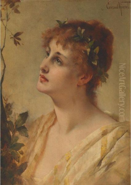 A Red Haired Beauty In A Garden Oil Painting by Conrad Kiesel