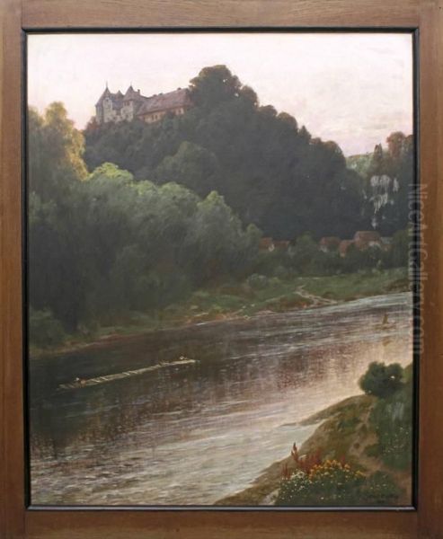 Flusslauf Mit Flosern Oil Painting by Ernst Kiesling