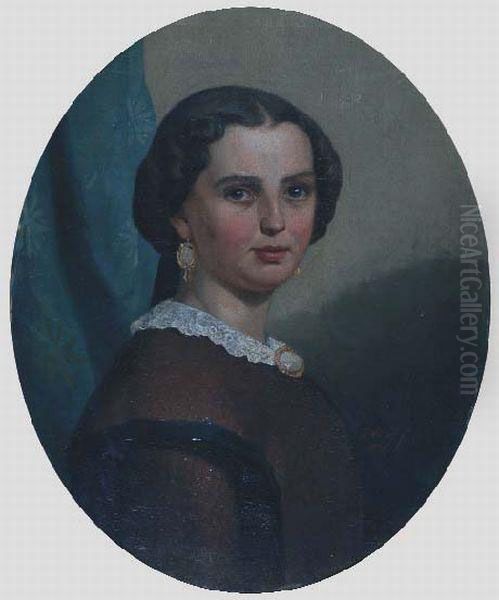 Portret Van Dame Met Camee Oil Painting by Jan Hindrik Kiewit De Jonge