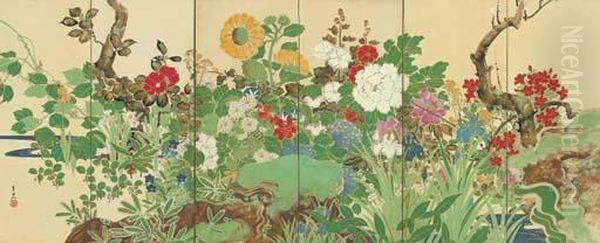 Flowers Of The Four Seasons Oil Painting by Suzuki Motonaga Kiitsu