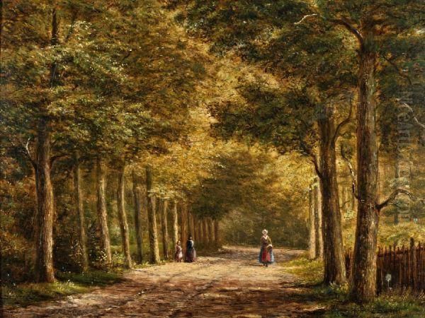 Boslaan Met Wandelaarsters Oil Painting by Jan Elias Kikkert