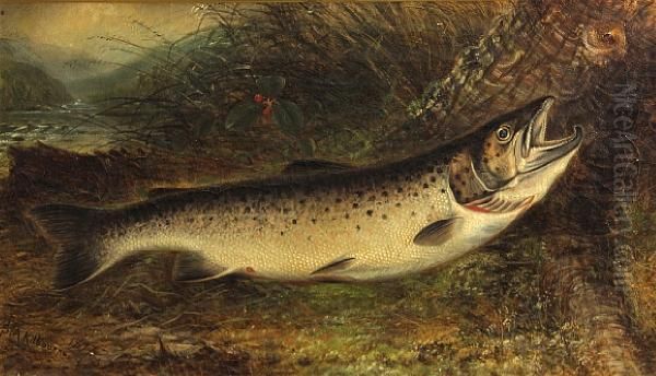 Trout On A River Bank Oil Painting by Samuel A. Kilbourne