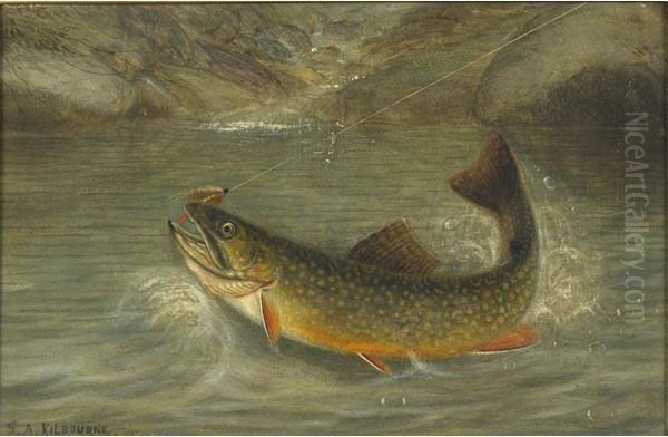 Fly-fishing Scene Oil Painting by Samuel A. Kilbourne