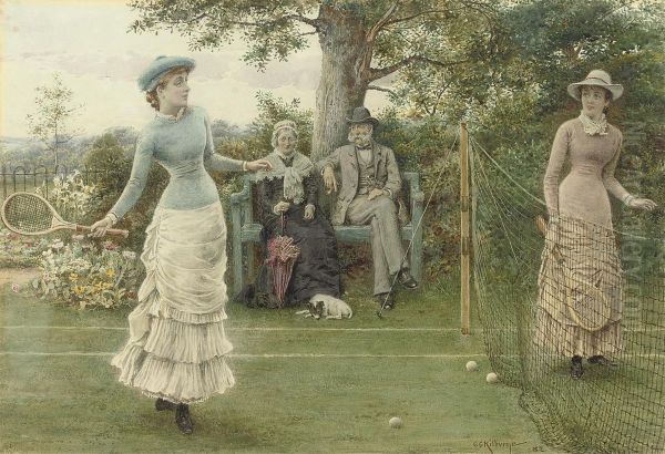 A Game Of Tennis Oil Painting by George Goodwin Kilburne