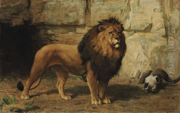 A Lion Guarding His Den Oil Painting by George Goodwin Kilburne