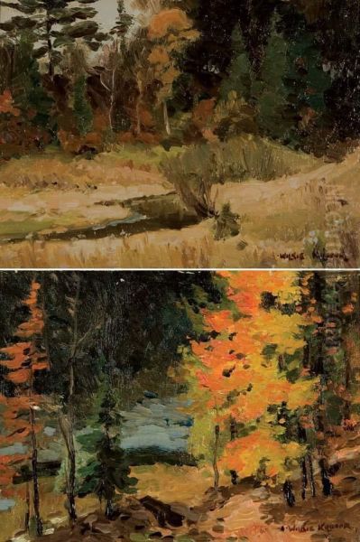 Two Views: River View; And Lake View. Oil Painting by Andrew Wilkie Kilgour