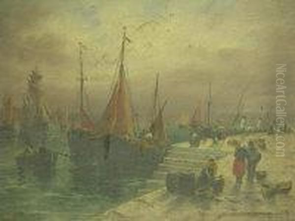 Busy Quayside With Fisherfolk Oil Painting by S.L. Kilpack