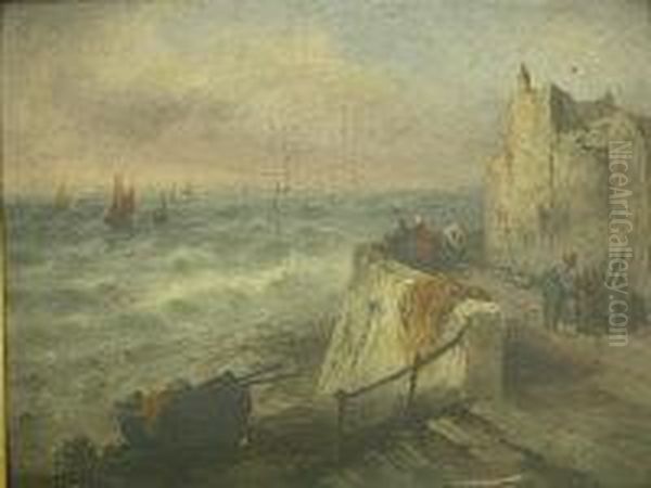 Hourbour Wall With Fisherfolk And Incoming Fleet Oil Painting by S.L. Kilpack