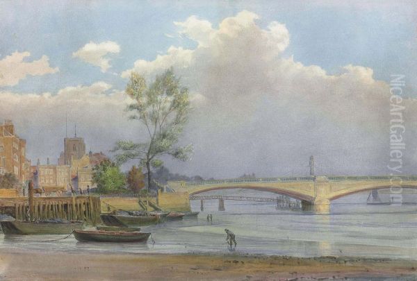 View Of New Battersea Bridge Over The River Thames Oil Painting by Legh Mulhall Kilpin