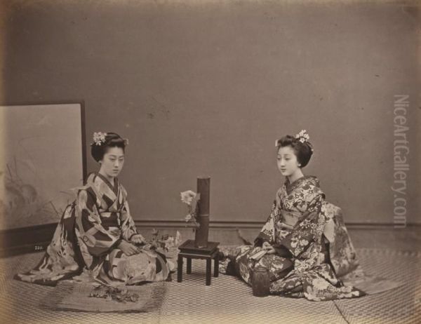 Geishas Oil Painting by Kusakabe Kimbei