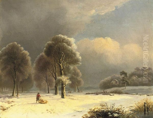 On A Snow-covered Path Oil Painting by Cornelis Kimmel