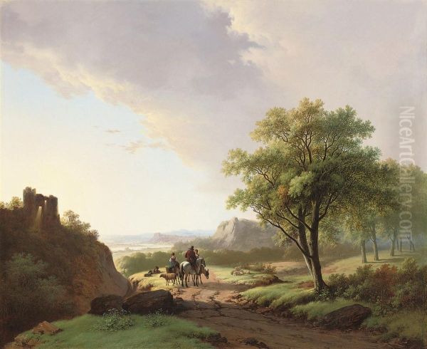 Travellers On The Way To Market Oil Painting by Cornelis Kimmel