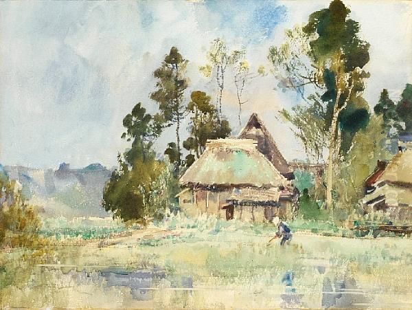 A Farmstead Oil Painting by Ishikawa Kin'Ichiro