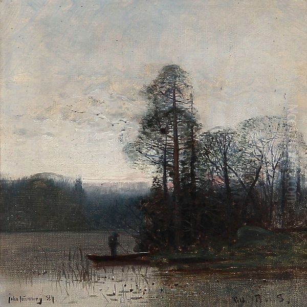 Evening Atmosphere At A Lake Oil Painting by Johan Kindborg