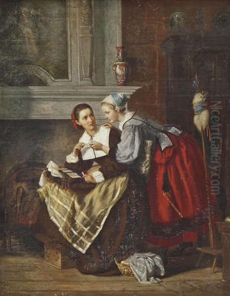 The Card Game Oil Painting by Adolph Kindermann