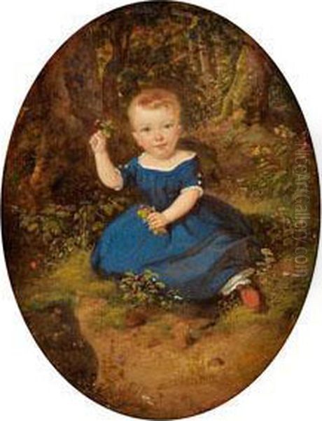 Portrait Einessitzenden Madchens Mit Erdbeeren Am Waldrand Oil Painting by Adolph Kindermann