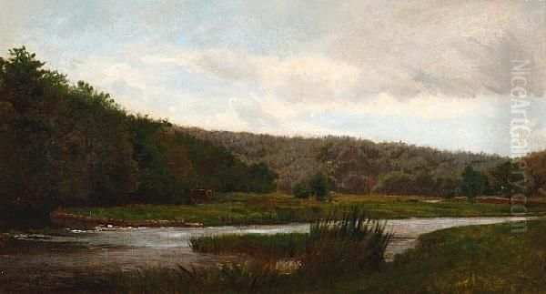 River Landscape Oil Painting by Jean-Baptiste Kindermans