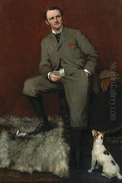 A Portrait Of A Man With His Jack Russell Terrier by Mary Evelina Kindon