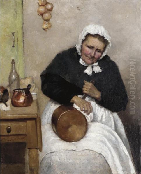 Polishing The Pots Oil Painting by Mary Evelina Kindon