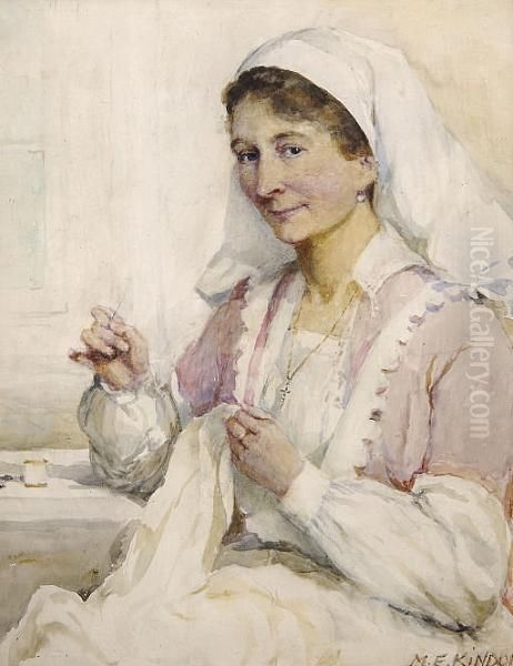 The Seamstress At Work Oil Painting by Mary Evelina Kindon