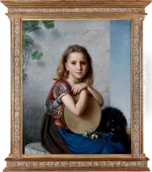 A Portrait Of A Young Girl And Her Dog Oil Painting by Marie Adelaide Kindt