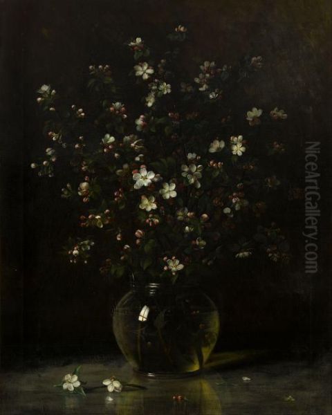 Vase Of Apple Blossoms Oil Painting by Albert F. King