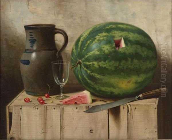 Still Life With Watermelon, Jug, And Knife Oil Painting by Albert F. King